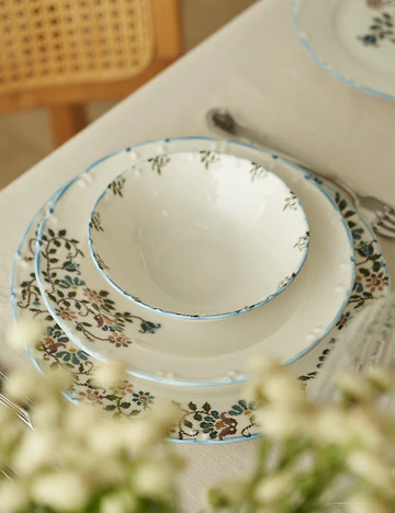 Vintage Porselen 24 Parça 6 Kişilik Yemek Takımı Mavi