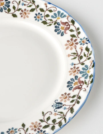 Vintage Porselen 24 Parça 6 Kişilik Yemek Takımı Mavi