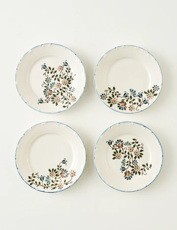 Vintage Porselen Pasta Tabağı 4'lü Mavi (20 cm)