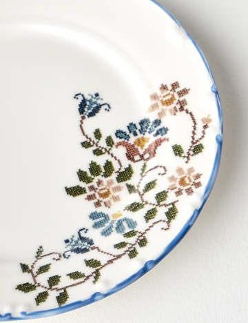 Vintage Porselen Pasta Tabağı 4'lü Mavi (20 cm)