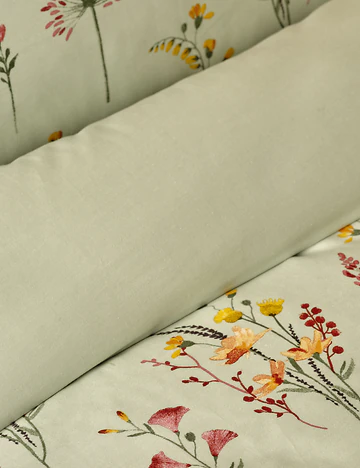 %100 Pamuk Saten Flores Tek Kişilik Nevresim Seti Açık Yeşil (160x220 cm)