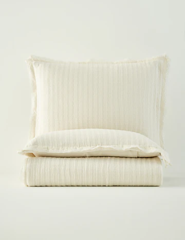 %100 Pamuk Vintage Çift Kişilik Yatak Örtüsü Seti Krem (240x260 cm)
