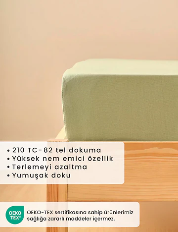%100 Pamuk Saten King Size Lastikli Çarşaf Sisli Yeşil (180x200x35 cm)