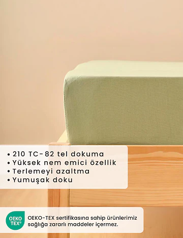 %100 Pamuk Saten Tek Kişilik Lastikli Çarşaf Sisli Yeşil (100x200x35 cm)