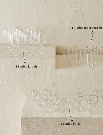 Premium Bardak-Kadeh Seti 36'lı Silver