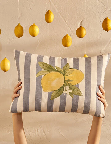 Lemoncello Pamuklu Baskılı Kırlent Kılıfı Mavi (35x50 cm)