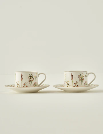 Flores Porselen 2'li Çay Fincanı Seti (180 cc)