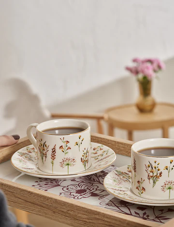 Flores Porselen 2'li Çay Fincanı Seti (180 cc)