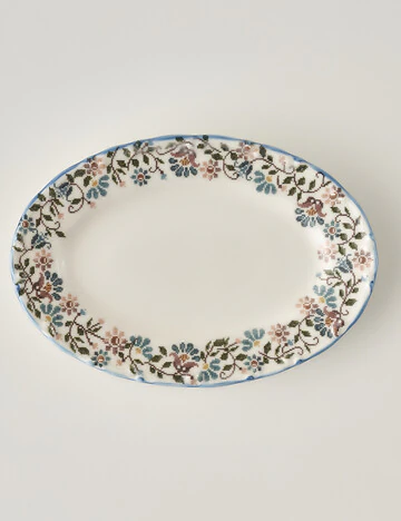 Vintage Porselen Bordürlü Kayık Tabak (20 cm)