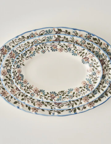 Vintage Porselen Bordürlü Kayık Tabak (20 cm)
