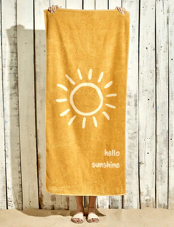 %100 Pamuk Hello Sunshine  Plaj Havlusu Hardal (90x150 cm)