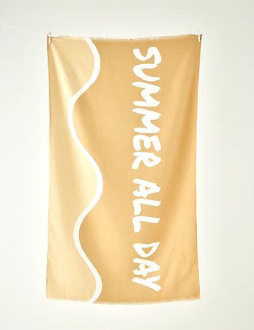 %100 Pamuk Summer All Day Baskılı Plaj Havlusu Hardal (90x150 cm)
