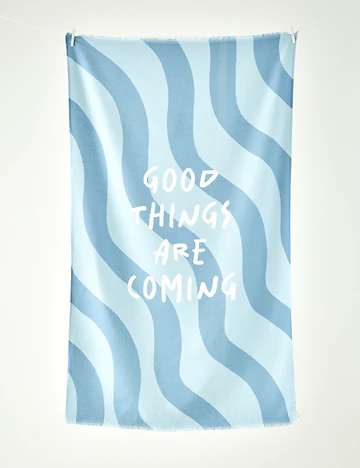 %100 Pamuk Good Things Are Coming Baskılı Plaj Havlusu Mint (90x150 cm)