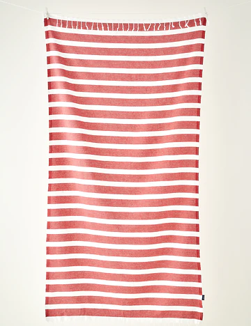 %100 Pamuk Lua Çizgili Peştamal Kırmızı (95x180 cm)