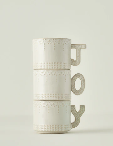 Joy Stoneware Yılbaşı 3'lü Kupa Seti Krem (390 cc)