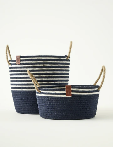 %100 Pamuk Valesa Kulplu Sepet Lacivert (21x21x11 cm)