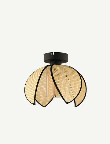 Nerida Plafonyer Rattan Avize Krem-Siyah (26x20 cm)