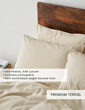 Premium Tencel Çift Kişilik Saten Nevresim Seti Bej (200x220 cm)