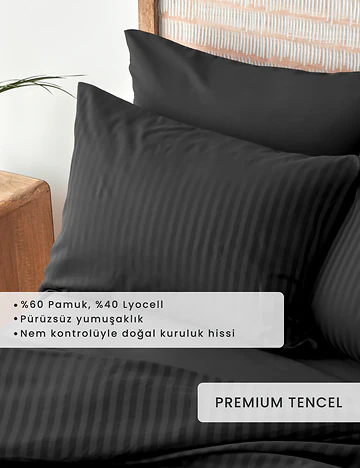 Premium Tencel King Size Saten Nevresim Seti Antrasit (240x220 cm)
