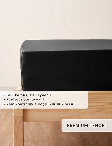 Premium Tencel King Size Lastikli Saten Çarşaf Antrasit (180x200x35 cm)