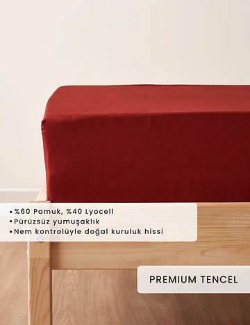 Premium Tencel King Size Lastikli Saten Çarşaf Bordo (180x200x35 cm)