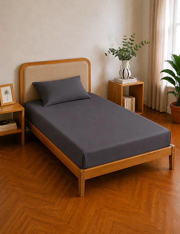 %100 Pamuk Saten Supreme Basic Tek Kişilik Lastikli Çarşaf Antrasit (100x200x35 cm)
