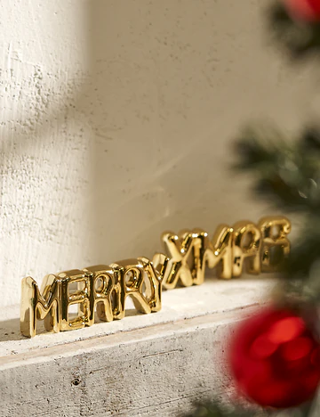 Merry Xmas Yılbaşı 2 Parça Dekor Seti Gold