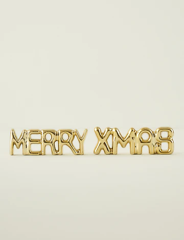 Merry Xmas Yılbaşı 2 Parça Dekor Seti Gold