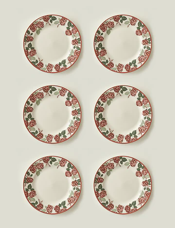 Rose Porselen 6'lı Bordürlü Servis Tabağı (27 cm)