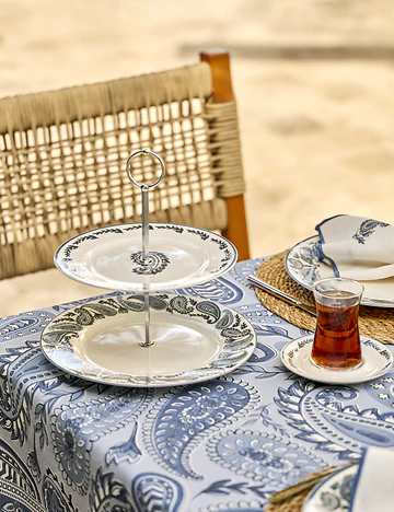 Paisley 2 Katlı Porselen Kurabiyelik Mavi