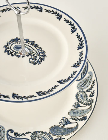 Paisley 2 Katlı Porselen Kurabiyelik Mavi