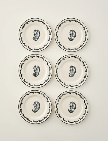 Paisley 6'lı Porselen Pasta Tabağı Seti Mavi (21 cm)