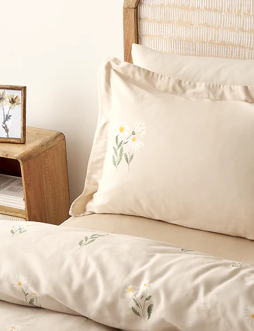 %100 Pamuk Saten Daisy &Ccedil;ift Kişilik Nevresim Takımı Bej (200x220 cm)