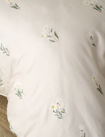 %100 Pamuk Saten Daisy &Ccedil;ift Kişilik Nevresim Takımı Bej (200x220 cm)