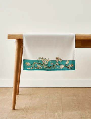 Van Gogh Almond Blossom Pamuklu Baskılı Runner Turkuaz (50x150 cm)