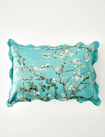Van Gogh Almond Blossom Pamuklu Scallop Dekoratif Yastık Kılıfı Turkuaz (35x50 cm)