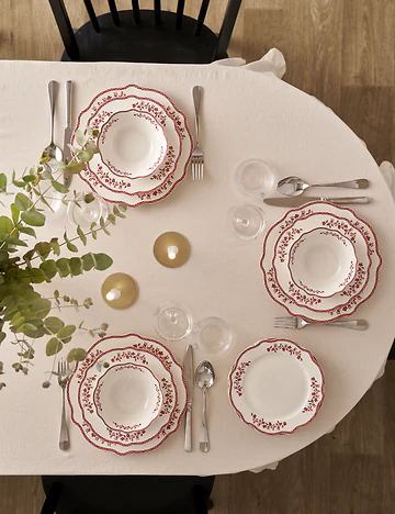Catherine New Bone Porselen 24 Parça 6 Kişilik Yemek Takımı Kırmızı