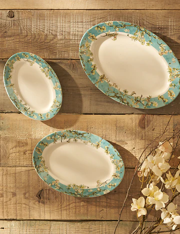Van Gogh Almond Blossom Porselen Sunum Tabağı 3'lü Turkuaz