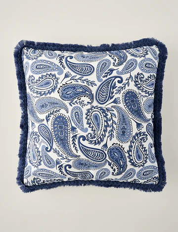 Paisley P&uuml;sk&uuml;ll&uuml; Kırlent Kılıfı Mavi (43x43 cm)