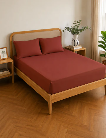 %100 Pamuk Elera King Size Lastikli Çarşaf Seti Bordo (180x200x35 cm)