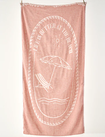 %100 Pamuk Life is Better Peştamal Kiremit (90x160 cm)