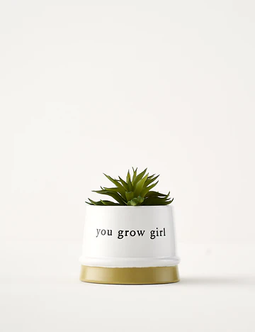 Leafly Saksılı Yapay Çiçek Beyaz-Yeşil (13x9x15 cm)