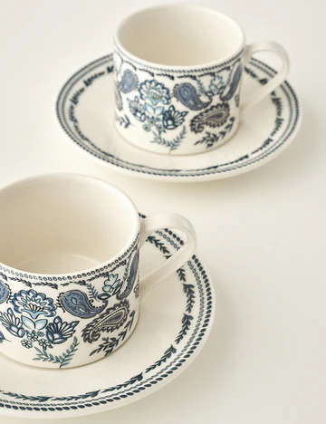 Paisley Porselen 2'li Çay Fincanı Mavi (180 cc)