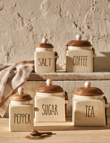Hygge Seramik 5'li Kavanoz Seti Krem