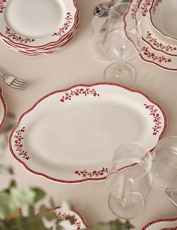 Catherine New Bone Porselen Sunum Tabağı Kırmızı (35,5 cm)