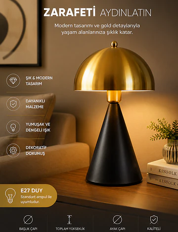 Jenette Retro Başlıklı Masa Lambası Eskitme Siyah