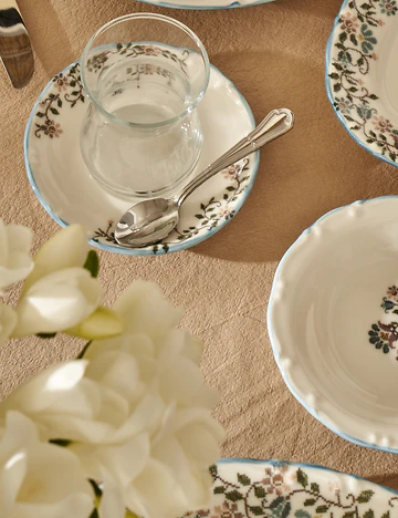 Vintage Porselen 52 Parça 12 Kişilik Kahvaltı Takımı Mavi