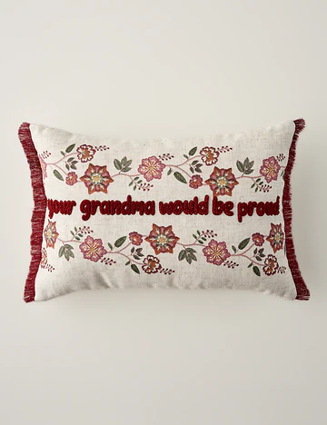 Grandma Şerit Püsküllü Punchlı Dekoratif Yastık Kılıfı Ekru (35x50 cm)