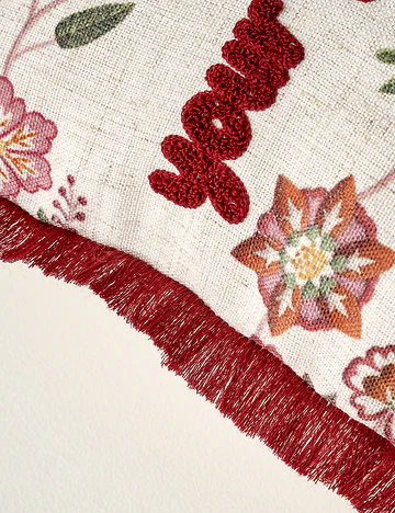 Grandma Şerit Püsküllü Punchlı Dekoratif Yastık Kılıfı Ekru (35x50 cm)