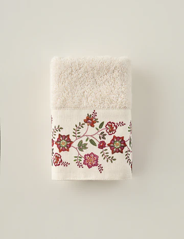 %100 Pamuk Grandma Bordür Baskılı El Havlusu Ekru (30x50 cm)